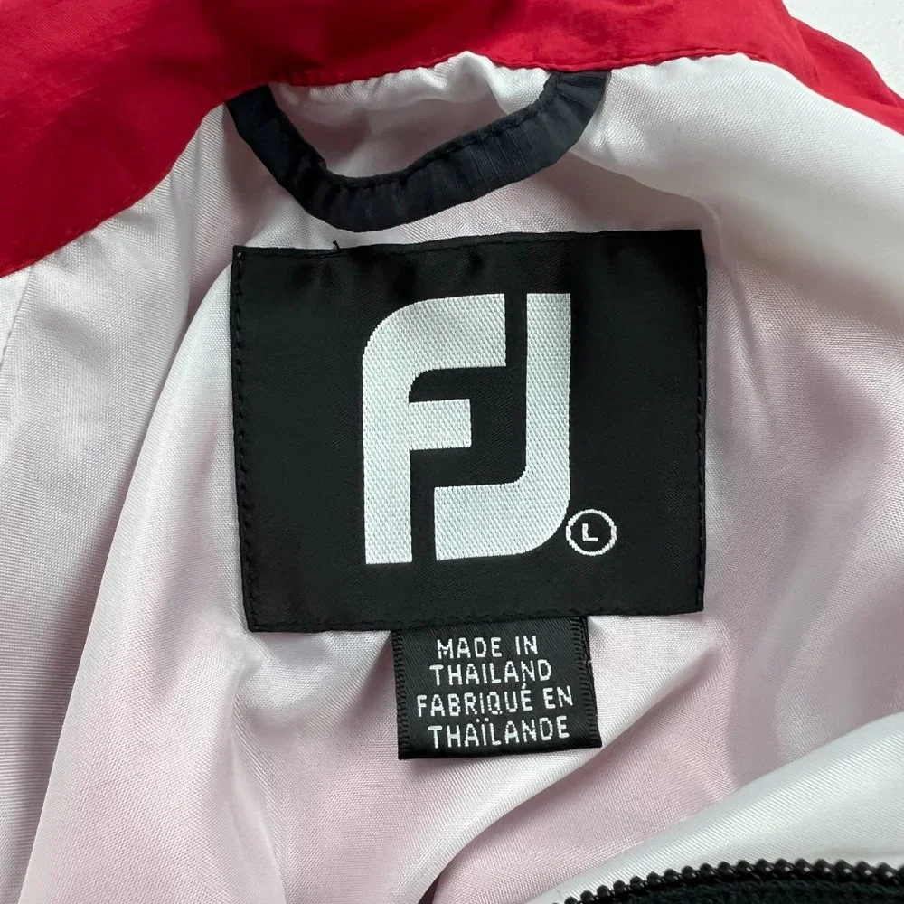 Footjoy Men L White Red Quarter Zip Long Sleeve Pullover Lightweight Windbreaker